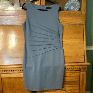 Ivanka Trump Blue Ruched Sunburst Sleeveless Round Neck Stretch Dress